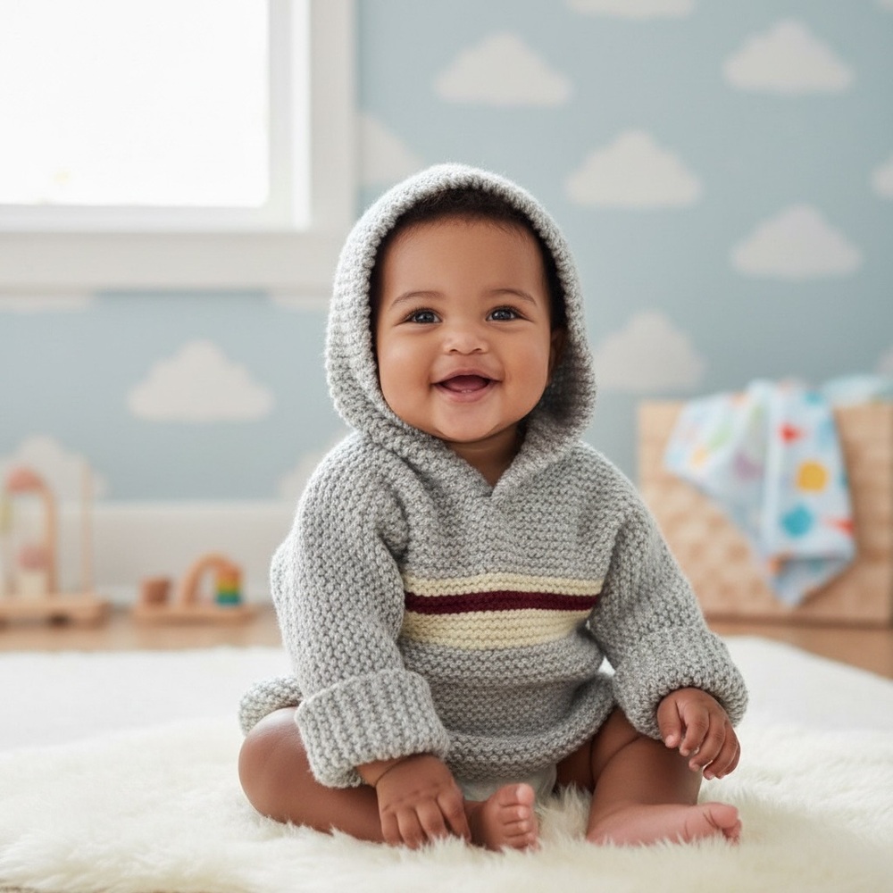 Hand Knit Heavyweight Baby Toddler Hoodie, 18-24M, Homemade, Like New, Unique - Picture 1 of 3